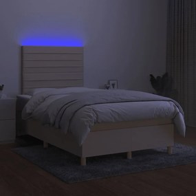 vidaXL Κρεβάτι Boxspring με Στρώμα &amp; LED Κρεμ 120x200 εκ. Υφασμάτινο