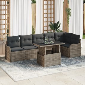 vidaXL Σετ Καναπέ Κήπου 7 Τεμαχίων με Μαξιλάρια Γκρι Πολυ Ρατάν