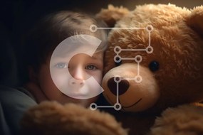 Intra Συλλεκτικό Ξύλινο Παζλ Plywood 4mm - Νεαρό αγόρι που αγκαλιάζει ένα μεγάλο καφέ αρκουδάκι Σε Ξύλινο Κουτί - Διαστάσεις Puzzle: 10x10 cm – 25 κομμάτια