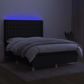 vidaXL Κρεβάτι Boxspring με Στρώμα &amp; LED Μαύρο 140x200 εκ. Υφασμάτινο