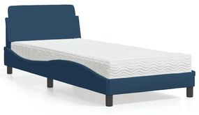 Κρεβάτι με Στρώμα Μπλε 90x190 εκ.Υφασμάτινο - Μπλε