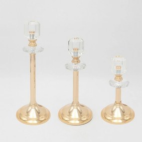 Κηροπήγια Μεταλλικά 819-00233 (Σετ 3Τμχ) 10x19cm/10x24cm/10x29cm Gold Estheti Home Μέταλλο,Γυαλί