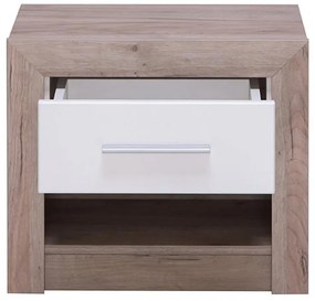 Κομοδίνο Astor NO1F Γκρί Δρύς - Λευκή Λάκα 53x35x46 εκ. 53x35x46 εκ.