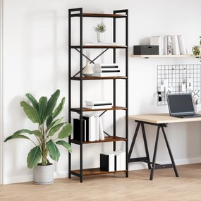 vidaXL Βιβλιοθήκη Καπνιστή δρυς 60 x 30 x 188 εκ MDF και Χάλυβας