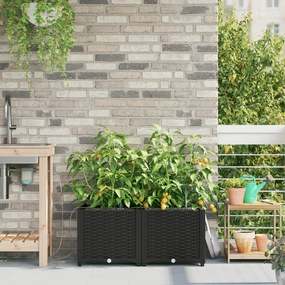 vidaXL Γλάστρες Κήπου με Σύστημα Άρδευσης - 2 Τεμάχια - Μαύρες