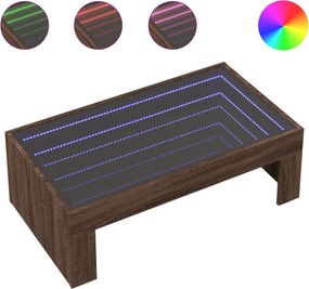 vidaXL Τραπεζάκι Σαλονιού Άπειρο Φως LED Καφέ Δρυς 90x50x30 εκ.