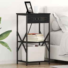 vidaXL Κομοδίνο με ράφι Μαύρη δρυς 41 x 31 x 76 εκ. Επεξεργασμένο ξύλο