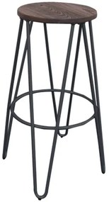 ARCO Wood Σκαμπό Bar, Μέταλλο Βαφή Μαύρο, Ξύλο Απόχρωση Dark Oak Φ52cm H.76cm ( Κάθισμα Φ33cm) Ε5207,1