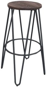 ARCO Wood Σκαμπό Bar, Μέταλλο Βαφή Μαύρο, Ξύλο Απόχρωση Dark Oak  Φ52cm H.76cm ( Κάθισμα Φ33cm) [-Μαύρο/Καρυδί-] [-Μέταλλο/Ξύλο-] Ε5207,1