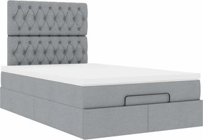 vidaXL Οθωμανικό κρεβάτι με στρώμα &amp; LEDs Ανοιχτό γκρι Ύφασμα