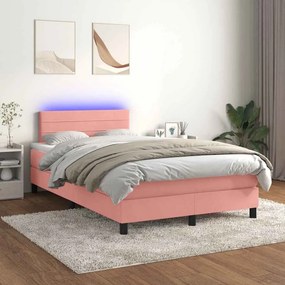 vidaXL Κρεβάτι Boxspring με Στρώμα &amp; LED Ροζ 120x190 εκ. Βελούδινο