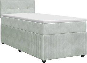 vidaXL Κρεβάτι box spring με στρώμα Ανοιχτό γκρι 90 x 190 cm Βελούδο