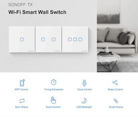 SONOFF smart διακόπτης ΤΧ-T2EU2C, αφής, Wi-Fi, διπλός, λευκός