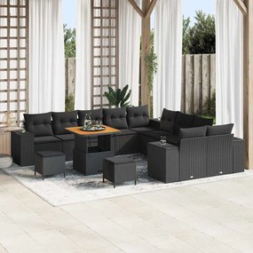 vidaXL Σετ Καναπέ Κήπου Ρυθμιζόμενο ύψος 13 pcs Μαύρο συνθετικό ρατάν