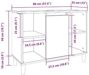 Ντουλάπι Μπάνιου Γκρι Σκυροδέματος 80x33x60 εκ. Επεξ. Ξύλο - Γκρι