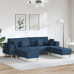 vidaXL Υφασμάτινος καναπές με μαξιλάρι 3 pcs Μπλε 208 εκ. ύφασμα