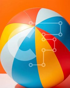 Intra Συλλεκτικό Ξύλινο Παζλ Plywood 4mm - Πολύχρωμη μπάλα παραλίας σε πορτοκαλί φόντο Σε Ξύλινο Κουτί - Διαστάσεις Puzzle: 10x10 cm – 25 κομμάτια