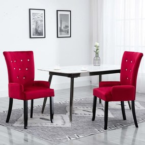 Καρέκλα Τραπεζαρίας με Μπράτσα Κόκκινη Βελούδινη - Κόκκινο