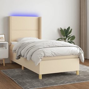 ΚΡΕΒΑΤΙ BOXSPRING ΜΕ ΣΤΡΩΜΑ &amp; LED ΚΡΕΜ 100X200 ΕΚ. ΥΦΑΣΜΑΤΙΝΟ 3138778