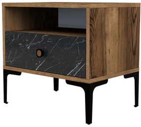Κομοδίνο Lizbon 845HCT2506 56x40x50,8cm Marble Effect Black-Walnut