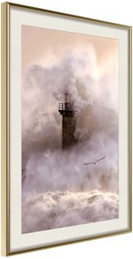 Αφίσα - Lighthouse During a Storm - 20x30 - Χρυσό - Με πασπαρτού