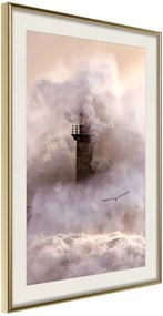 Αφίσα - Lighthouse During a Storm - 30x45 - Χρυσό - Με πασπαρτού