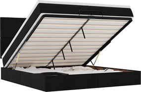 vidaXL Οθωμανικό Κρεβάτι με Στρώματα Μαύρο 200x200cm Ύφασμα