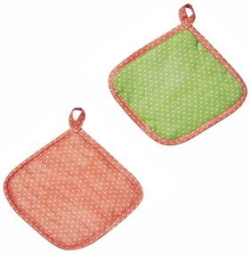 Πιάστρες June (Σετ 2τμχ) Green-Pink Kentia 20x20cm Βαμβάκι-Πολυέστερ