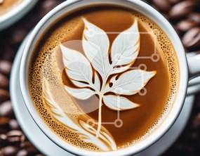 Intra Συλλεκτικό Ξύλινο Παζλ Plywood  4mm - Καφές Latte Art με φόντο δύο φύλλα και κόκκους καφέ Σε Ξύλινο Κουτί - Διαστάσεις: 10x10 cm – 25 κομμάτια