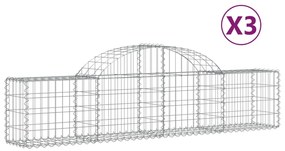 vidaXL Συρματοκιβώτια Τοξωτά 3 τεμ. 200x30x40/60 εκ. Γαλβαν. Ατσάλι