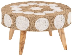 Τραπέζι Σαλονιού HM7825 Φ81x45cm Από Ξύλο Teak Natural-White Ξύλο,Ψάθα