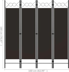 vidaXL Διαχωριστικό Δωματίου με 4 Πάνελ Καφέ 160 x 180 εκ.