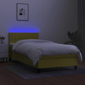 vidaXL Κρεβάτι Boxspring με Στρώμα & LED Πράσινο 100x200 εκ Υφασμάτινο