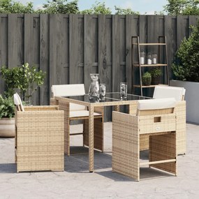 vidaXL Καρέκλες Κήπου 4 τεμ. Μπεζ Συνθετικό Ρατάν με Μαξιλάρια