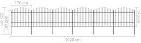 vidaXL Κάγκελα Περίφραξης με Λόγχες Μαύρα (1,5-1,75)x10,2 μ. Ατσάλινα