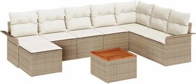 vidaXL Σετ Καναπέ Κήπου με μαξιλάρι 9 pcs Μπεζ συνθετικό ρατάν