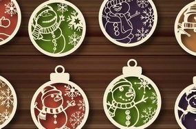 Σετ των 2 Intra απο ξύλο plywood 3mm-4mm πάχος Χριστουγεννιάτικες μπάλες , Snowman Family Δίασταση 20x30 cm INTRAFABR-105599791