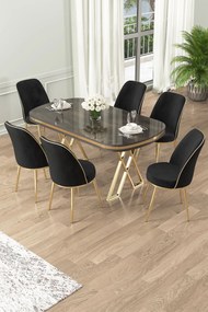 Dining Table &amp; Chairs Set (7 Pieces) Lai - Anthracite, Gold, Black Anthracite
Gold
Black