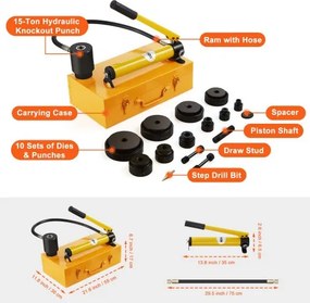 VEVOR 15 Ton Hydraulic Knockout Punch Driver Kit Hole Tool 12,7mm-101,6mm with 10 Die