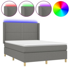 vidaXL Κρεβάτι Boxspring με Στρώμα &amp; LED Σκ.Γκρι 140x200 εκ Υφασμάτινο