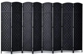 VEVOR 8 Panel Room Divider Hand-Woven Folding Privacy Screen with Hinges Black