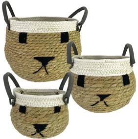 Καλάθια Ζωάκι (Σετ 3Τμχ) 17-94410 Φ25x19/20x15/17x11cm Multi Marhome Ψάθα