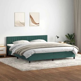 vidaXL Κρεβάτι Boxspring με Στρώμα Σκούρο Πράσινο 180x210εκ. Βελούδινο