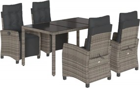 vidaXL Σετ Τραπεζαρίας Κήπου 5 τεμ. Γκρι Συνθ. Ρατάν με Μαξιλάρια