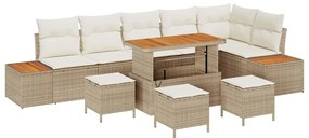 vidaXL Σετ Καναπέ Κήπου με μαξιλάρι 10 pcs Μπεζ Πολυ ράταν