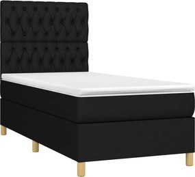 vidaXL Κρεβάτι Boxspring με Στρώμα Μαύρο 90x190 εκ.Υφασμάτινο