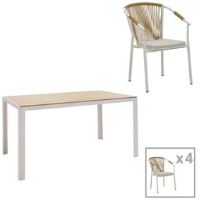 Τραπεζαρία Nares-Convince A σετ 5τεμ λευκό αλουμίνιο και plywood σε φυσική απόχρωση 140x80x72.5εκ 140x80x72.5 εκ.