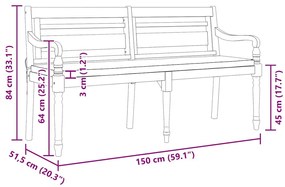 vidaXL Παγκάκι Batavia 150 εκ. από Μασίφ Ξύλο Teak με Μαξιλάρι