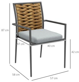 Outsunny Καρέκλες Κήπου Εξωτερικού Χώρου, Ανθεκτικές στις Καιρικές Συνθήκες, Μοντέρνος Σχεδιασμός, 57 x 58 x 87cm, Γκρι