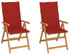 vidaXL Καρέκλες Κήπου 2 τεμ. από Μασίφ Ξύλο Teak με Κόκκινα Μαξιλάρια